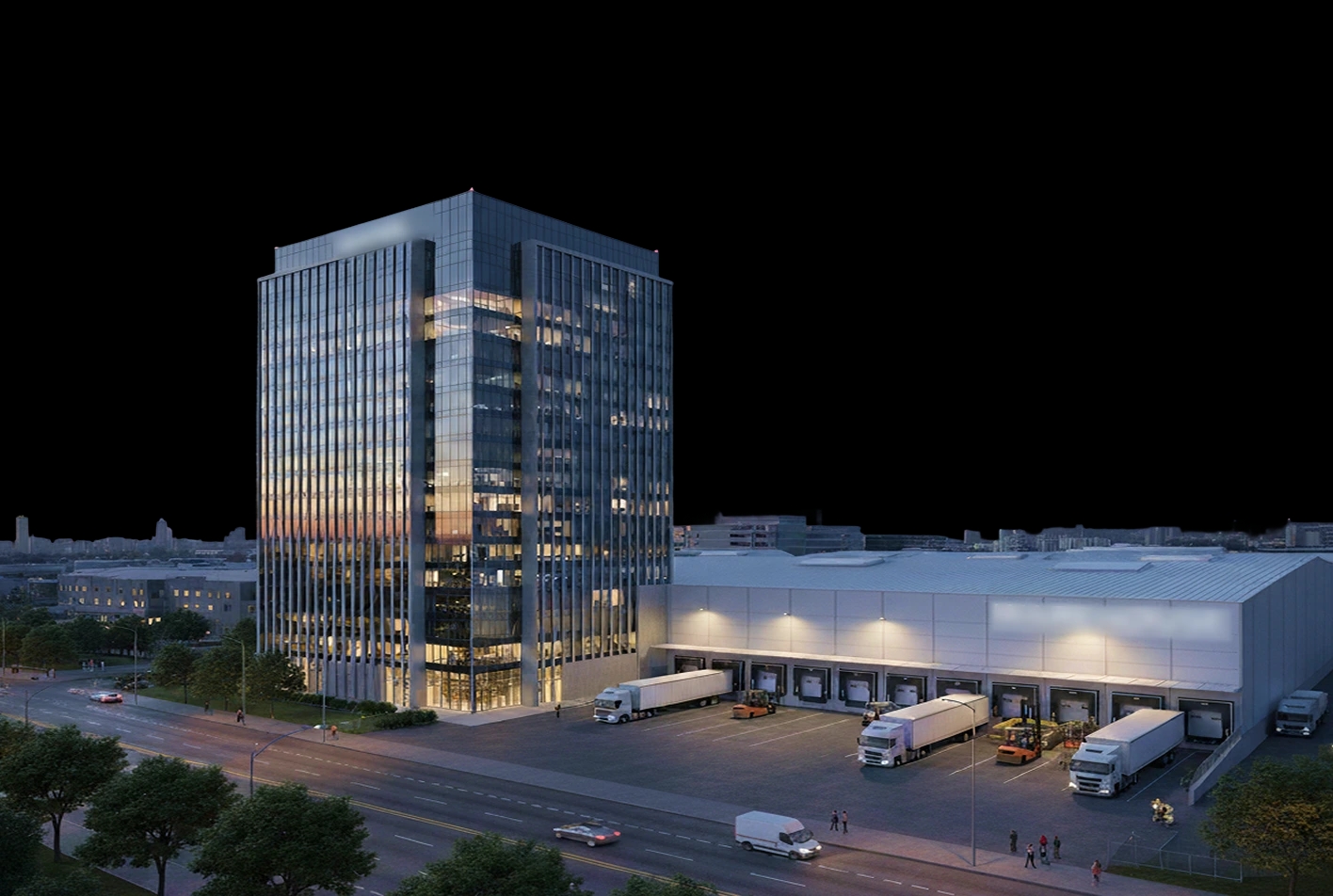Large Enterprises Image: Large corporate building and warehouse facility representing enterprise sectors like BFSI, logistics, and data centres.