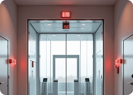 Monitor Device Health: Entrance hallway with device health indicators showing operational status