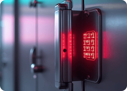 Unified Dashboard: Close-up of illuminated red security status panel on central dashboard