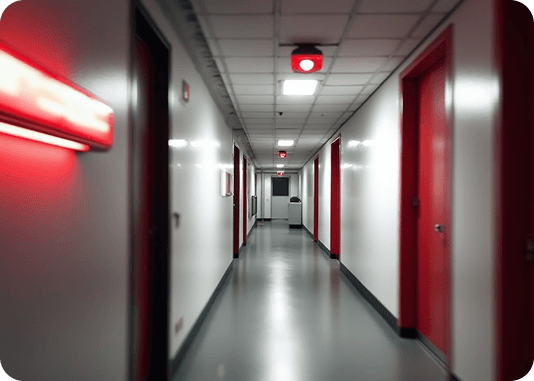 Automated Deterrence: Security corridor with automated deterrent lighting and warning systems
